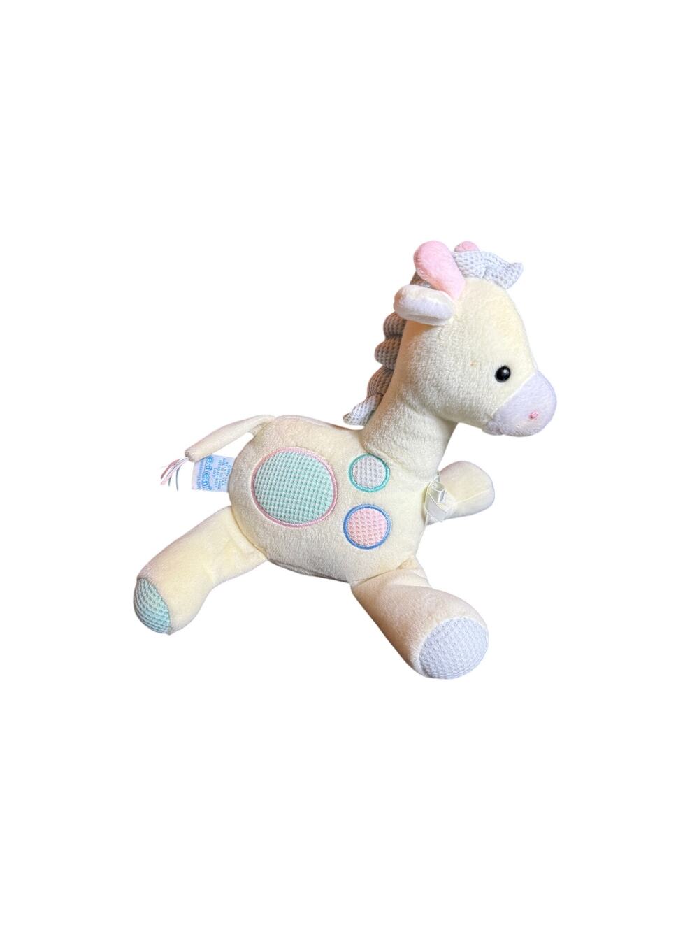 Vintage EDEN Giraffe Musical Plush Pastel Yellow Ribbon Bow Plaid Not Tested